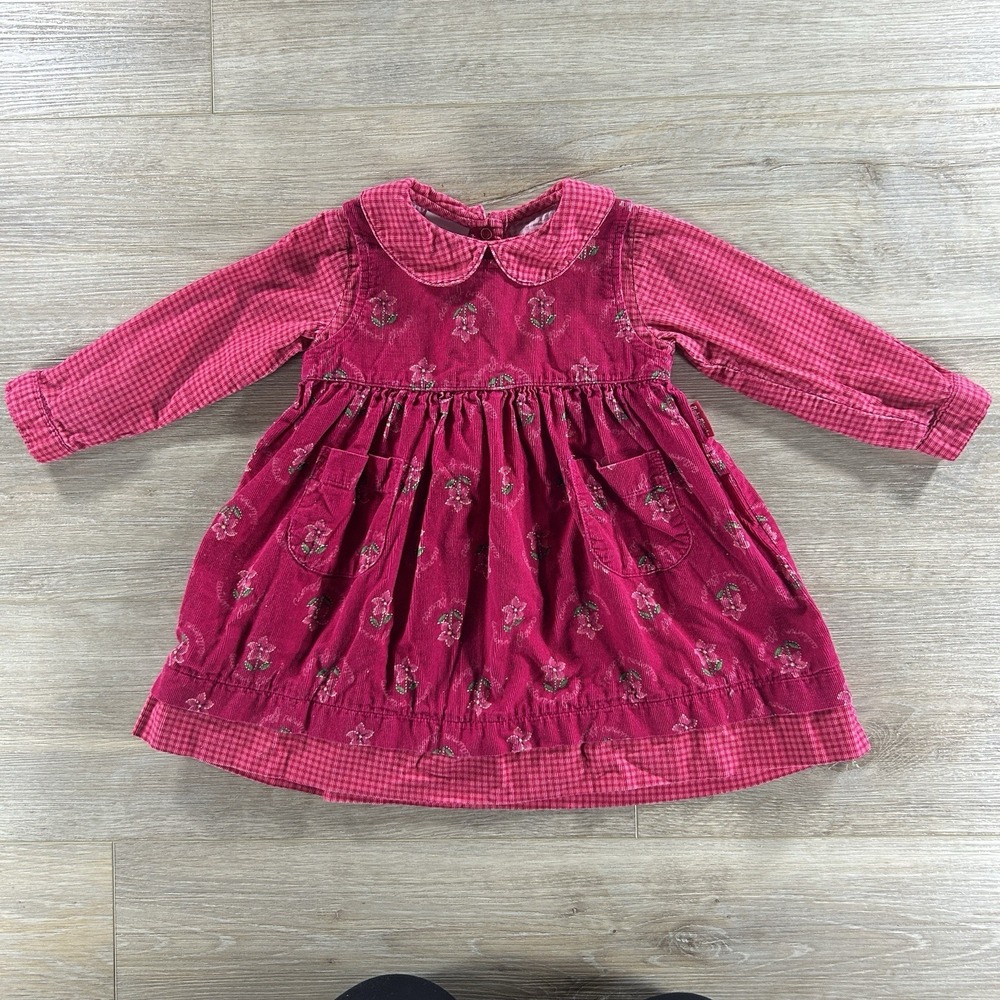 Vintage Baby B'Gosh Size 18 Months Pink Autumn Flowers Corduroy Dress